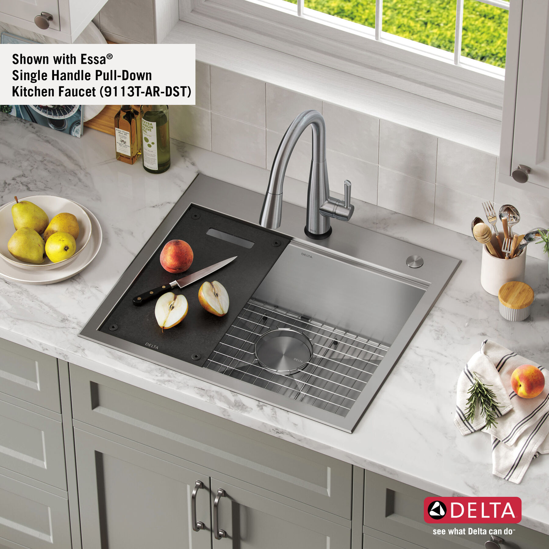25” Workstation Kitchen Sink Drop-In Top Mount 16 Gauge Stainless Steel Single Bowl with WorkFlow™ Ledge and Accessories, image 10